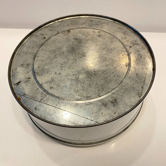 Vintage Birds of Paradise Empty Cookie Cake Tin White Round Farmhouse Decor - Picture 5 of 6